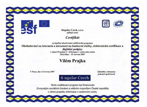 Certifikát - Obchodování na internetu a návaznost na bankovní služby, elektronická certifikace a digitální podpisy